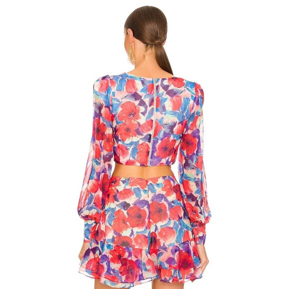 PatBO Floral Cutout Top - Red, Blue, Purple - Picture 3 of 4